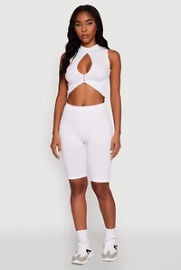 Womens Seamless Rib Knit High Waisted Bike Shorts,