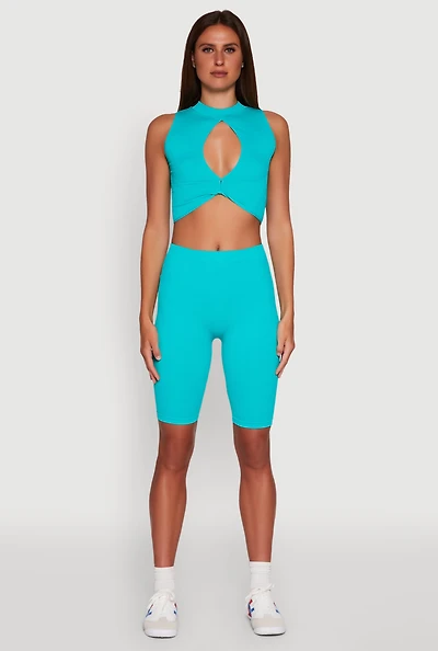 Womens Seamless Rib Knit High Waisted Bike Shorts,