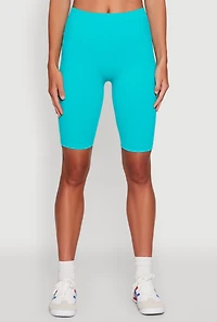 Womens Seamless Rib Knit High Waisted Bike Shorts, Blue, Size S-M