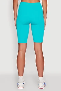 Womens Seamless Rib Knit High Waisted Bike Shorts, Blue, Size S-M