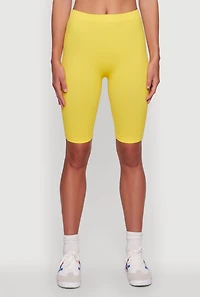 Womens Seamless Rib Knit High Waisted Bike Shorts, Yellow, Size L-XL