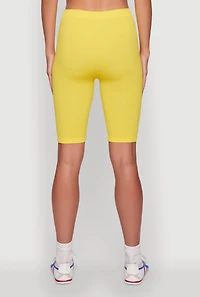 Womens Seamless Rib Knit High Waisted Bike Shorts, Yellow, Size L-XL