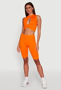 Womens Seamless Rib Knit High Waisted Bike Shorts, S-M