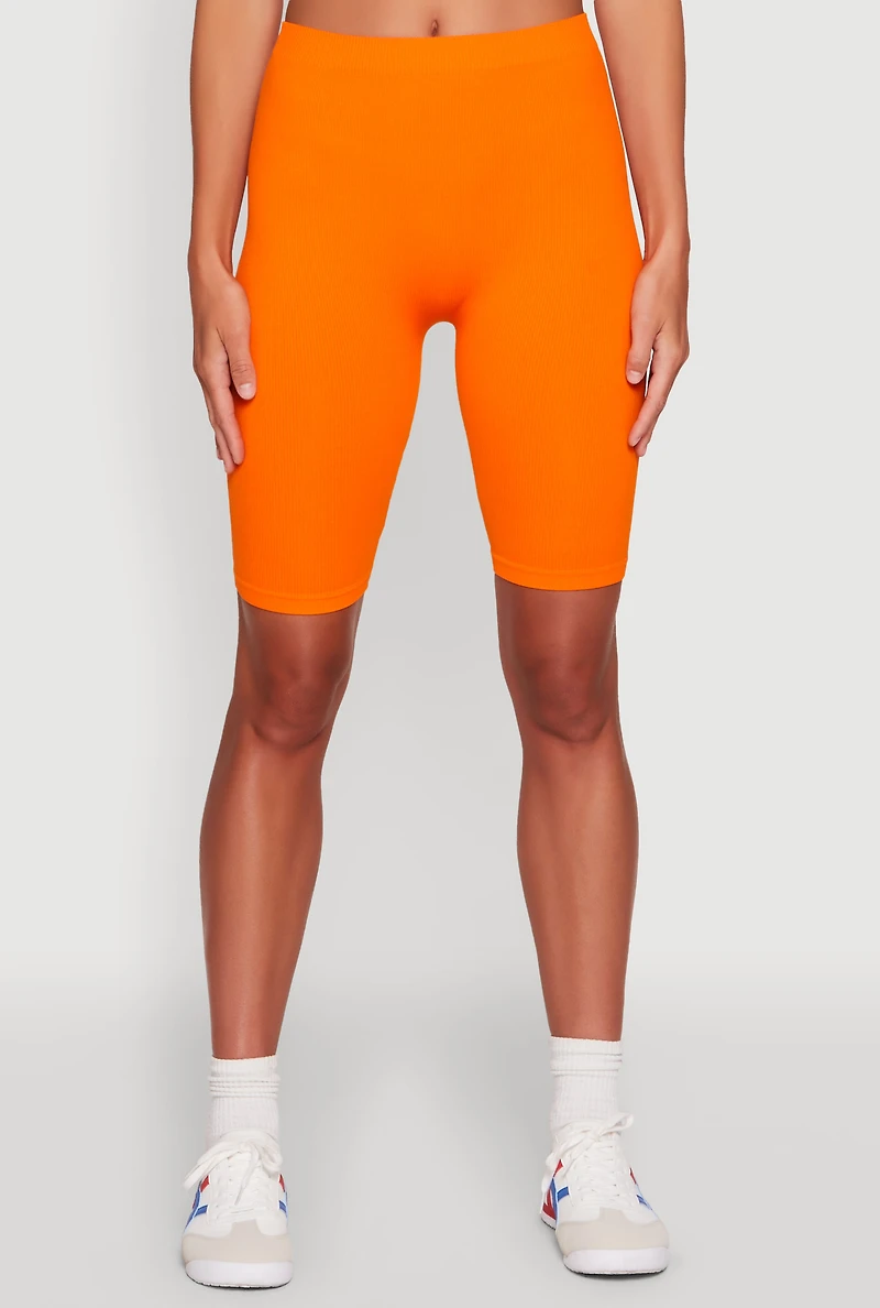 Womens Seamless Rib Knit High Waisted Bike Shorts,