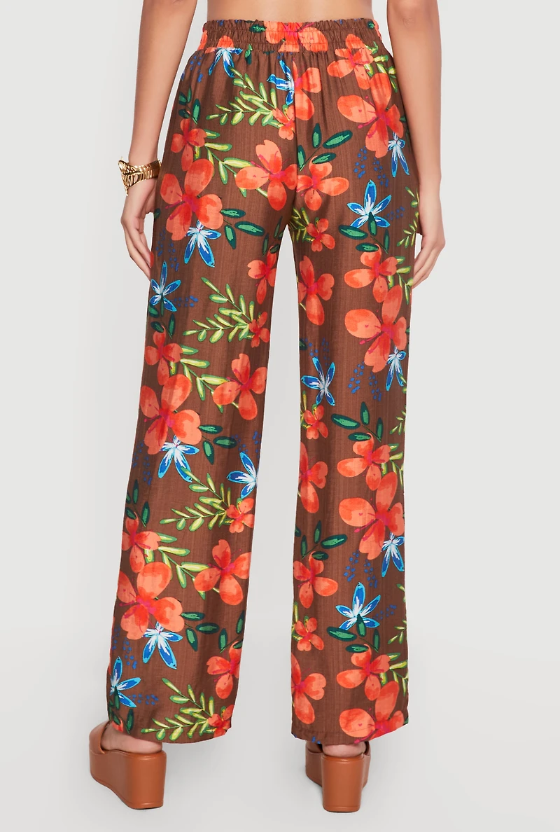 Floral High Waisted Wide Leg Pull On Pants