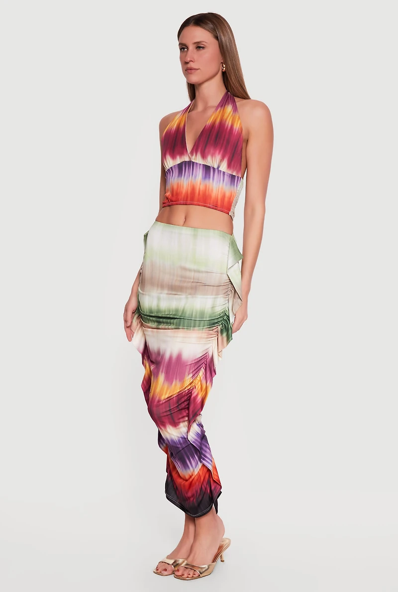 Ruched Midi Skirt with Side Ruffles