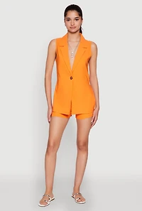 Womens One Button Blazer Vest, Orange, Size M