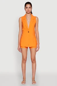 Womens One Button Blazer Vest, Orange, Size M