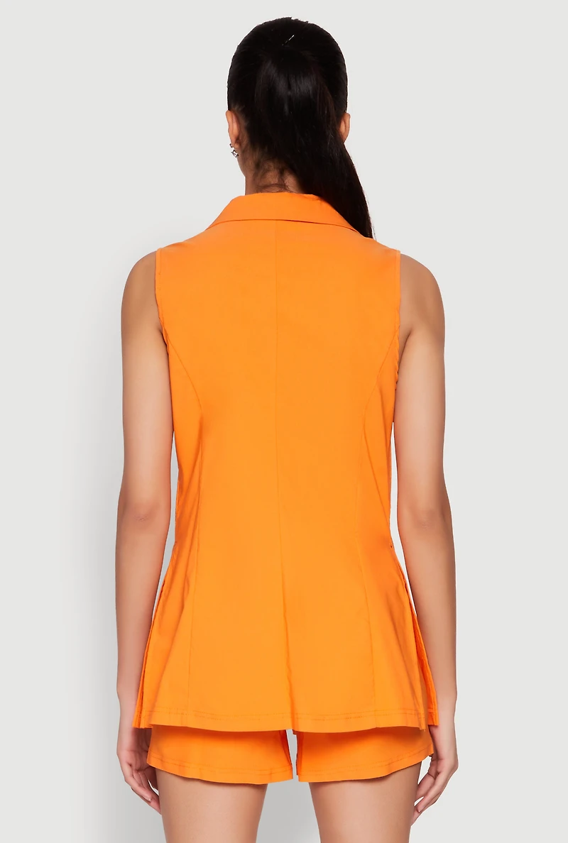 Womens One Button Blazer Vest, Orange, Size M