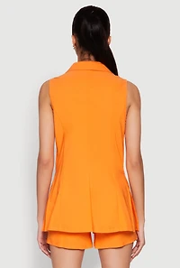Womens One Button Blazer Vest, Orange, Size M