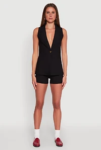 Womens High Waisted Pintuck Shorts, Black,
