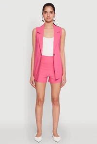 Womens High Waisted Pintuck Shorts, Pink, Size S