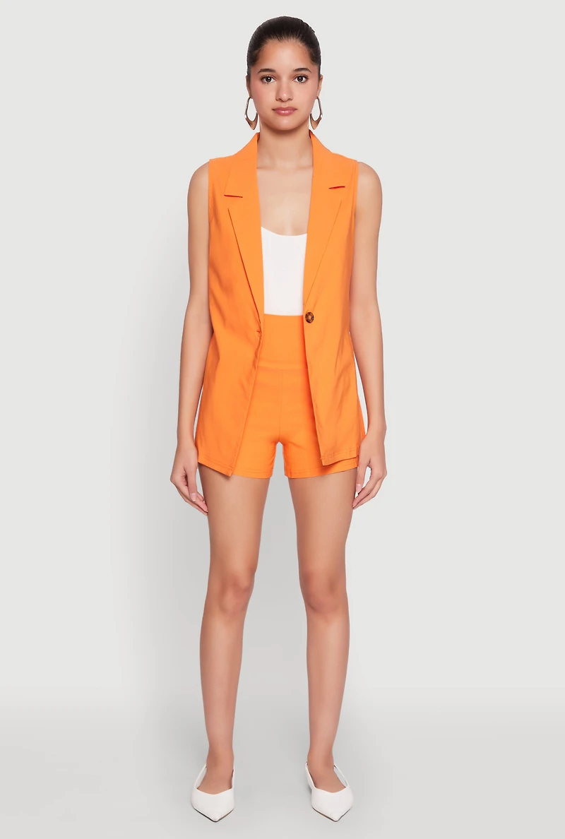 Womens High Waisted Pintuck Shorts, Orange, Size L