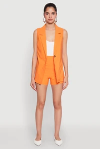 Womens High Waisted Pintuck Shorts, Orange, Size L