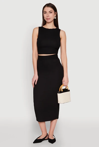 Textured Knit Midi Pencil Skirt