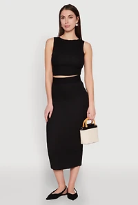 Textured Knit Midi Pencil Skirt