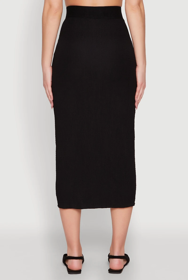 Textured Knit Midi Pencil Skirt