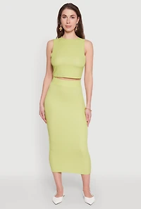 Womens Textured Knit Midi Pencil Skirt, Green, Size S
