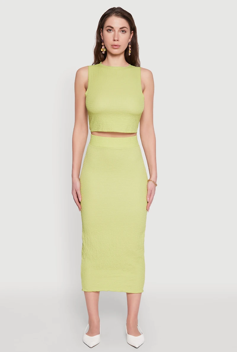 Womens Textured Knit Midi Pencil Skirt, Green, Size S