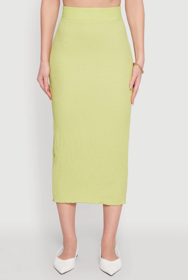 Womens Textured Knit Midi Pencil Skirt, Green, Size S