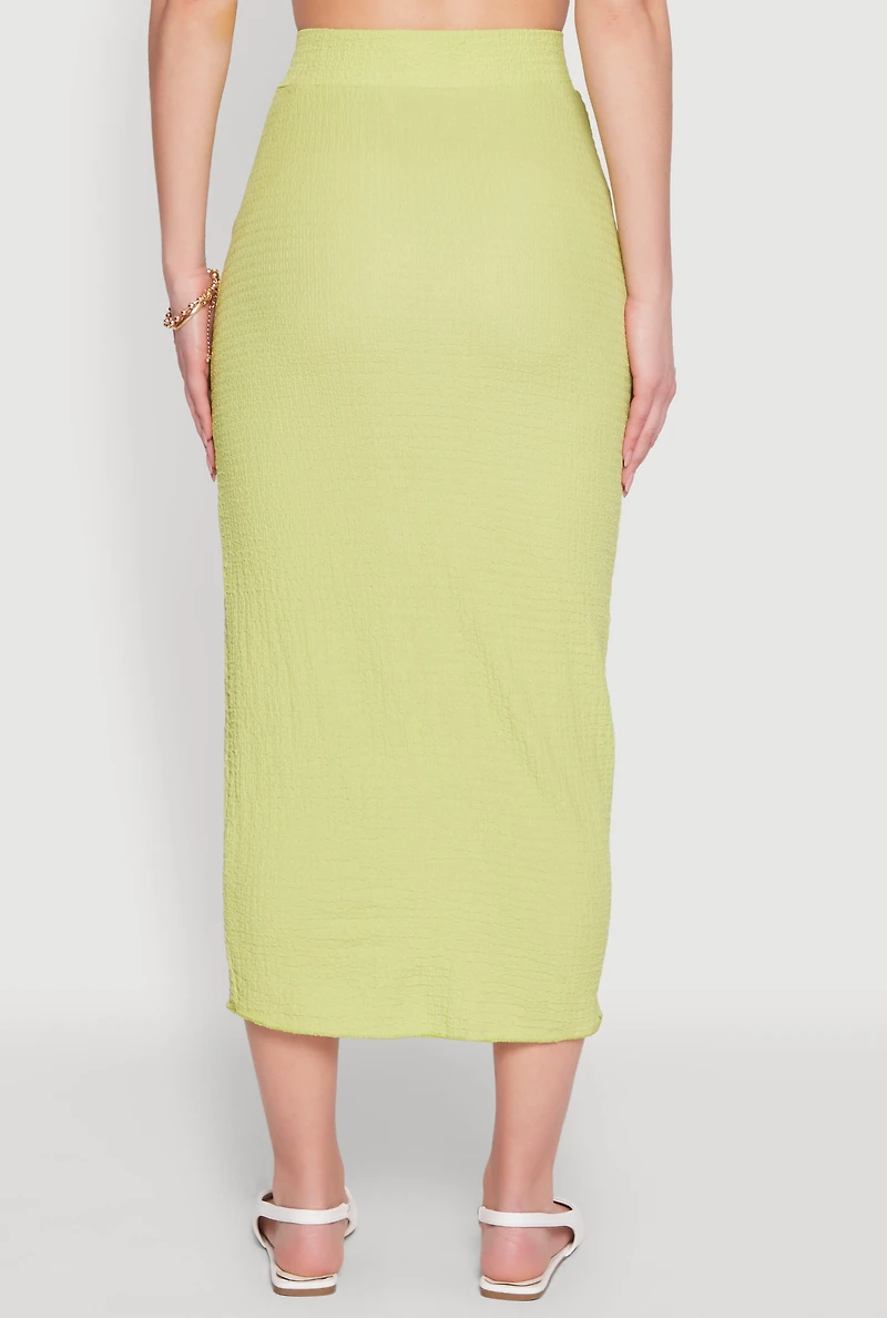 Womens Textured Knit Midi Pencil Skirt, Green, Size S