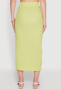 Womens Textured Knit Midi Pencil Skirt, Green, Size S