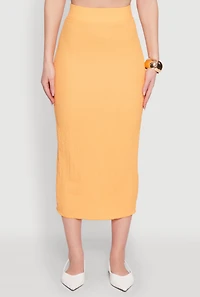 Womens Textured Knit Midi Pencil Skirt, Orange, Size S
