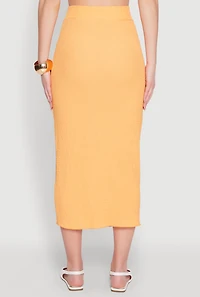 Womens Textured Knit Midi Pencil Skirt, Orange, Size S