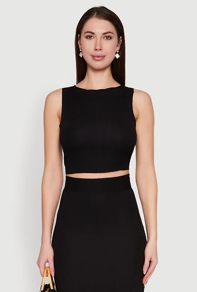 Womens Sleeveless Textured Knit Crop Top,