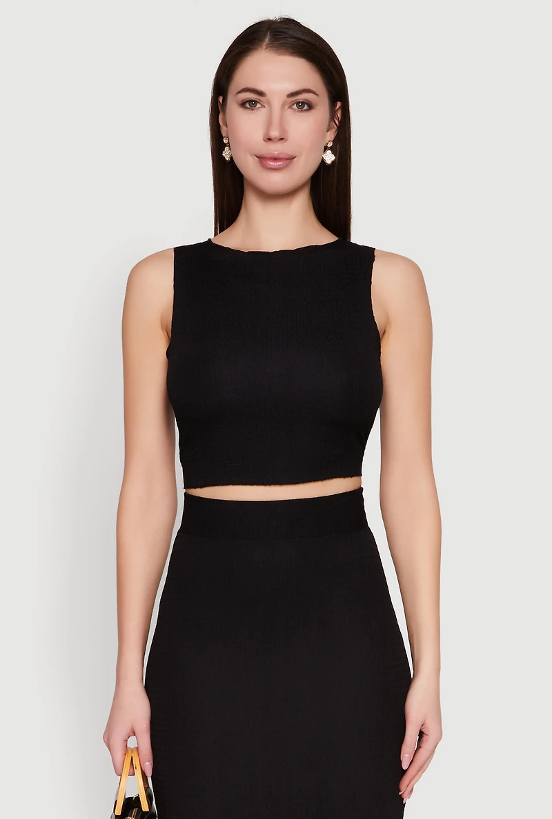 Womens Sleeveless Textured Knit Crop Top,