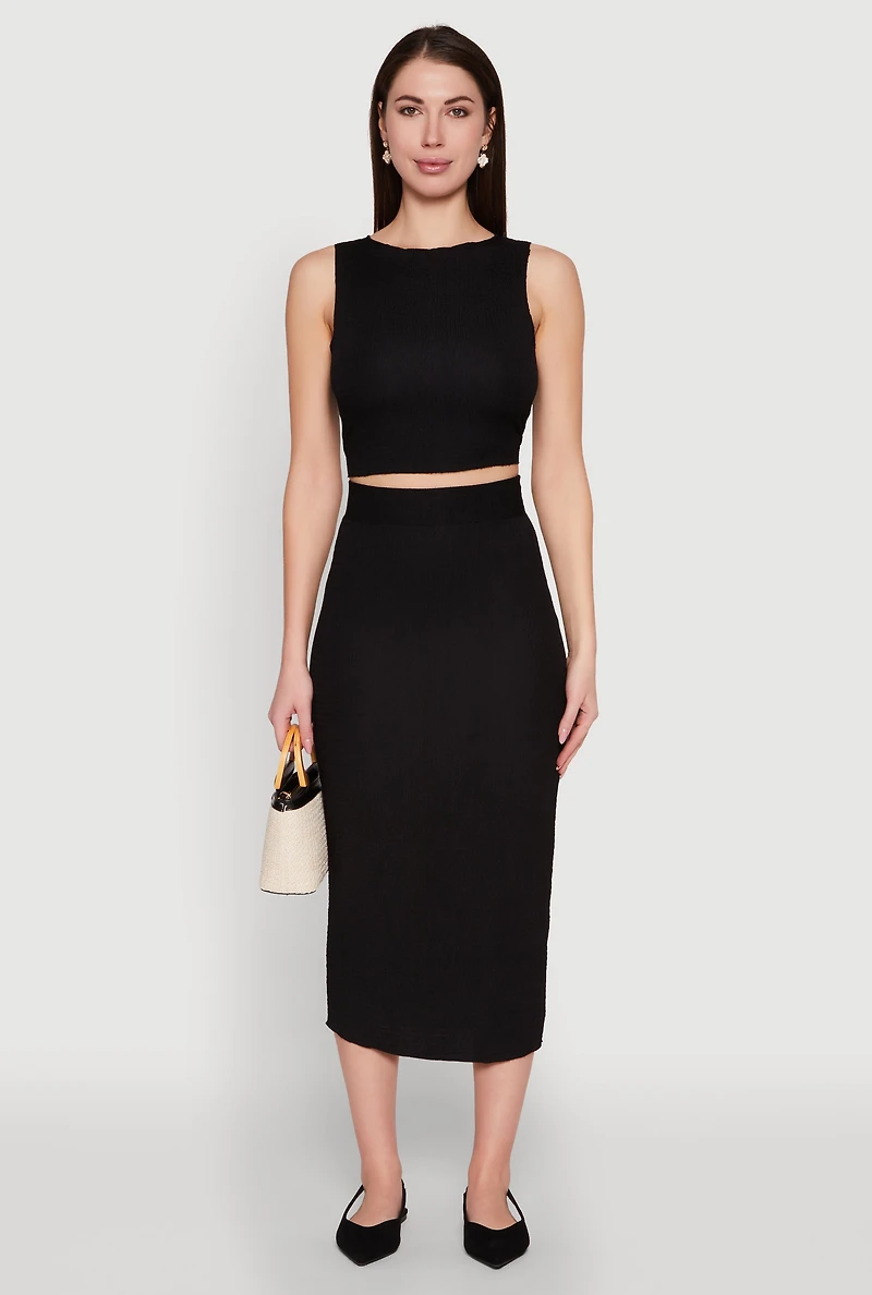 Womens Sleeveless Textured Knit Crop Top,