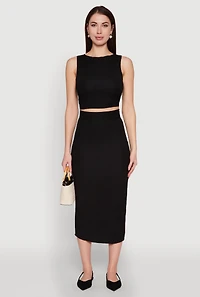 Womens Sleeveless Textured Knit Crop Top,