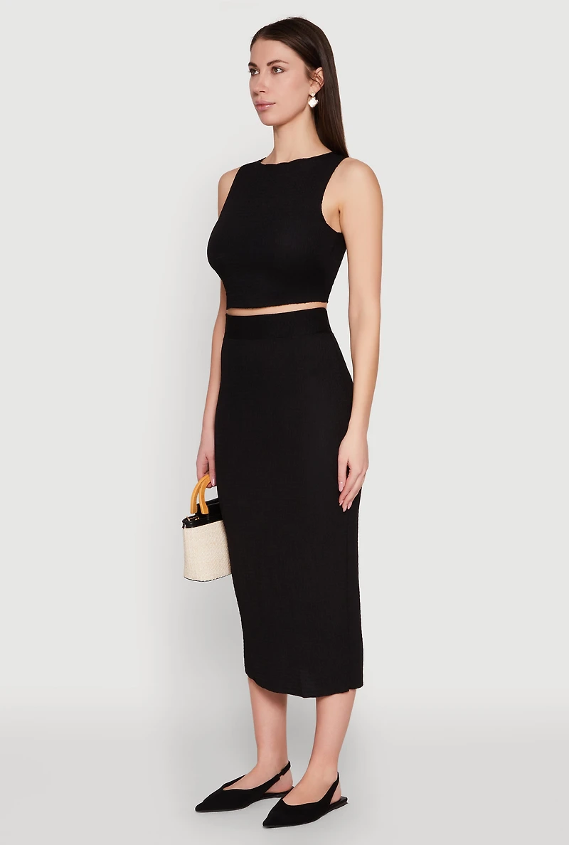 Womens Sleeveless Textured Knit Crop Top,