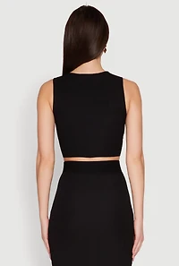 Womens Sleeveless Textured Knit Crop Top,