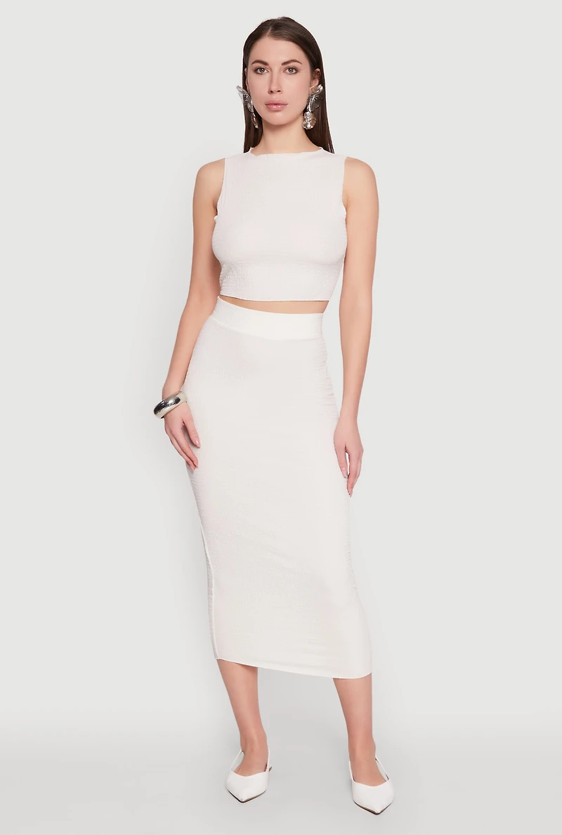 Womens Sleeveless Textured Knit Crop Top, White, Size M