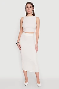 Womens Sleeveless Textured Knit Crop Top, White, Size M