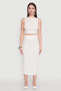 Womens Sleeveless Textured Knit Crop Top, White, Size M