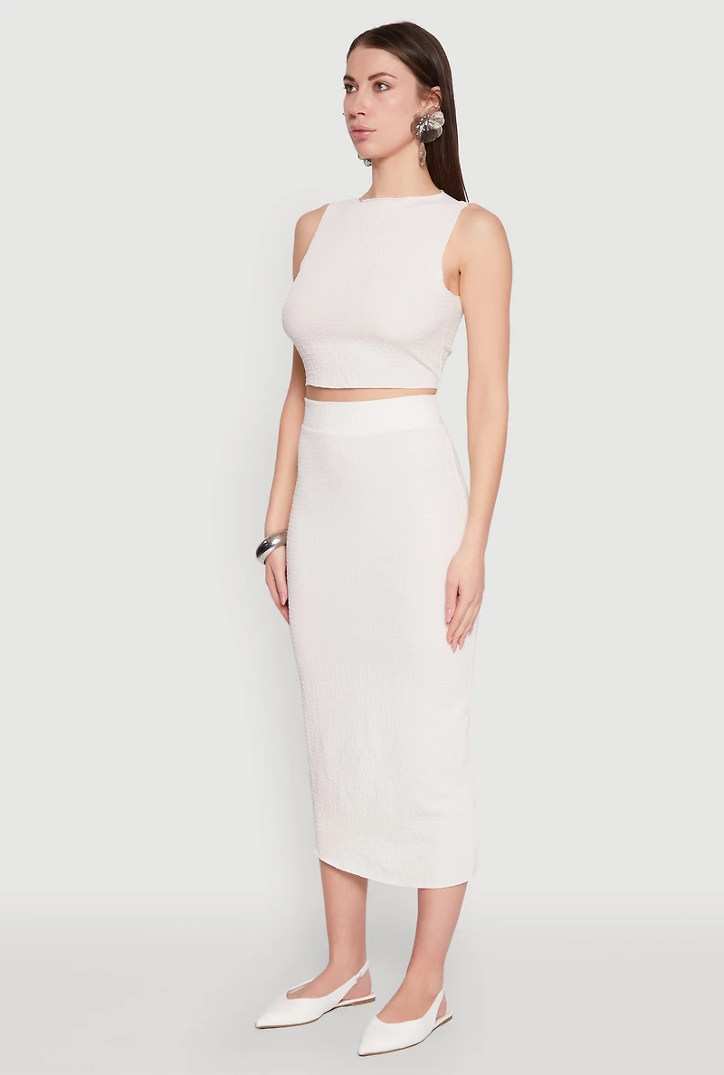 Womens Sleeveless Textured Knit Crop Top, White, Size M