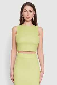 Womens Sleeveless Textured Knit Crop Top, S
