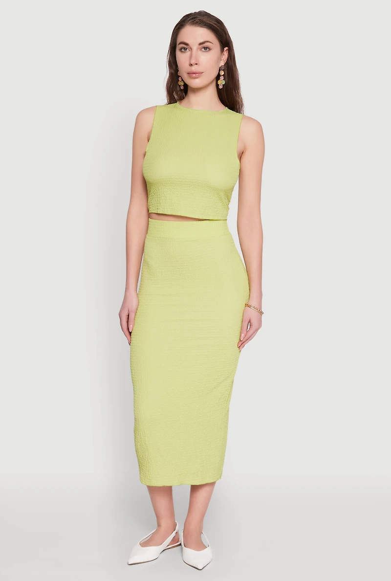 Womens Sleeveless Textured Knit Crop Top, S