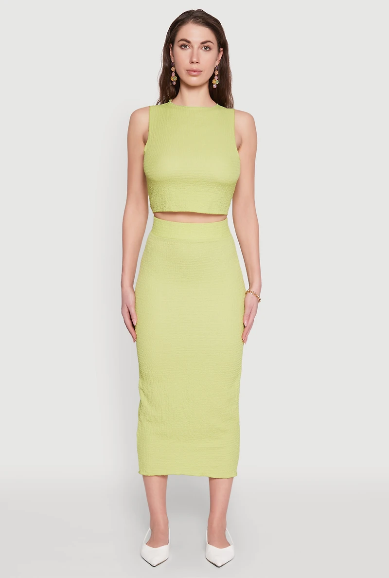 Womens Sleeveless Textured Knit Crop Top, Green,