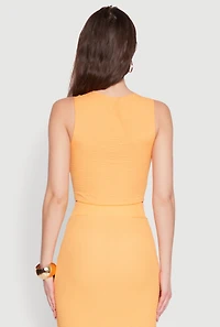 Womens Sleeveless Textured Knit Crop Top, Orange, Size L