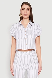 Womens Airy Striped Pattern Shirt, White, Size S