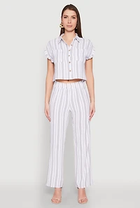 Womens Airy Striped Pattern Shirt, White, Size S