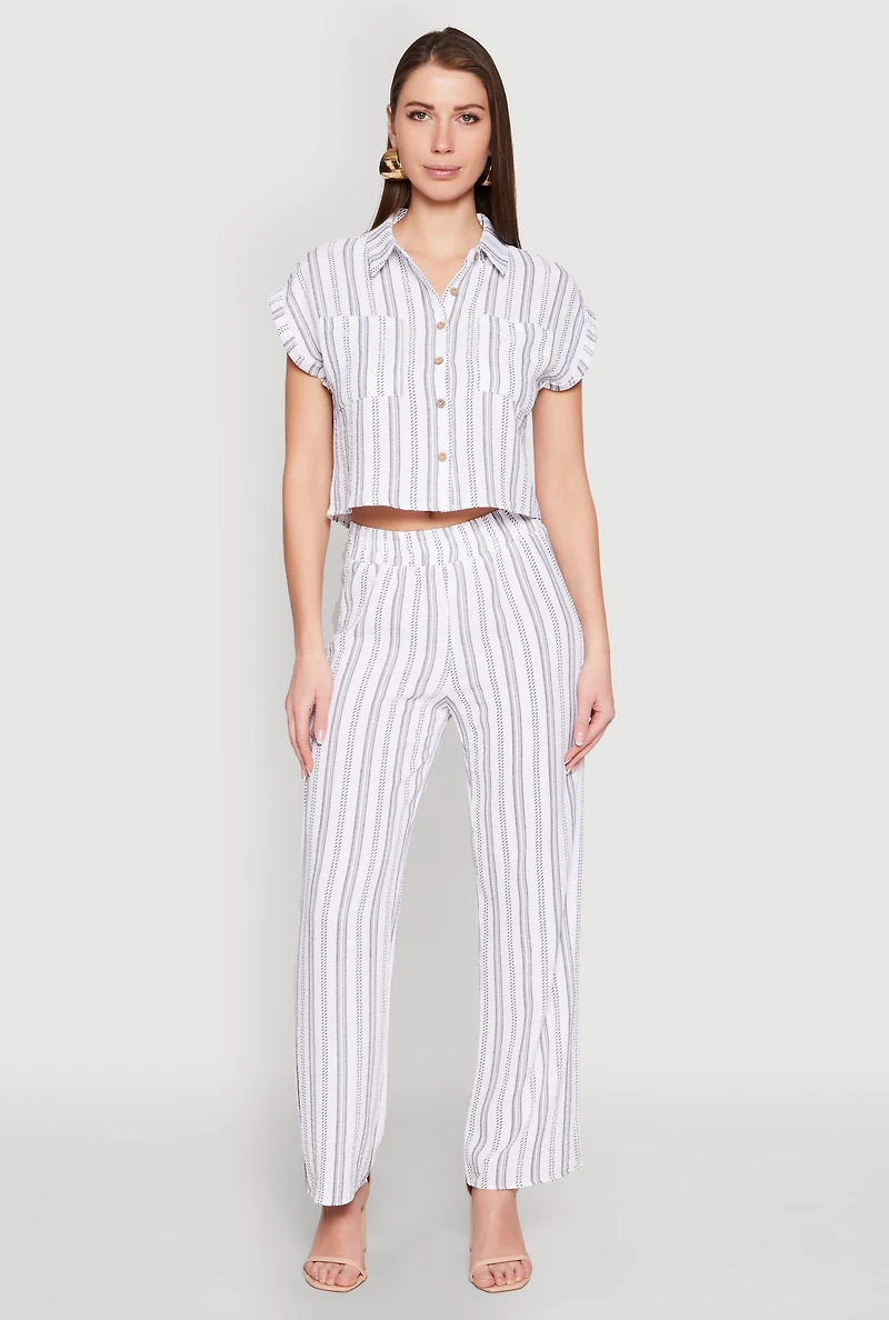 Womens Airy Striped Pattern Shirt, White, Size S