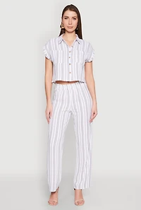 Womens Airy Striped Pattern Shirt, White, Size S