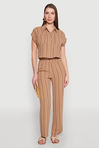 Womens Airy Striped Pattern Shirt, Beige, Size S