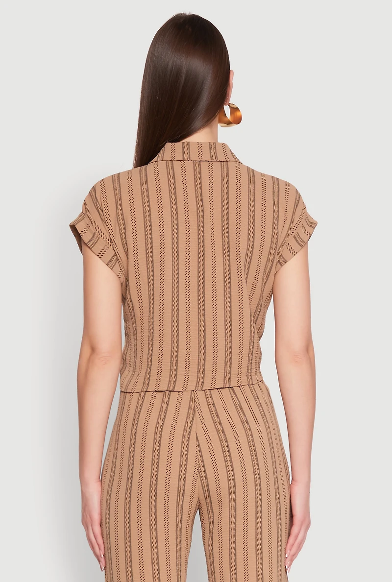 Womens Airy Striped Pattern Shirt, Beige, Size S