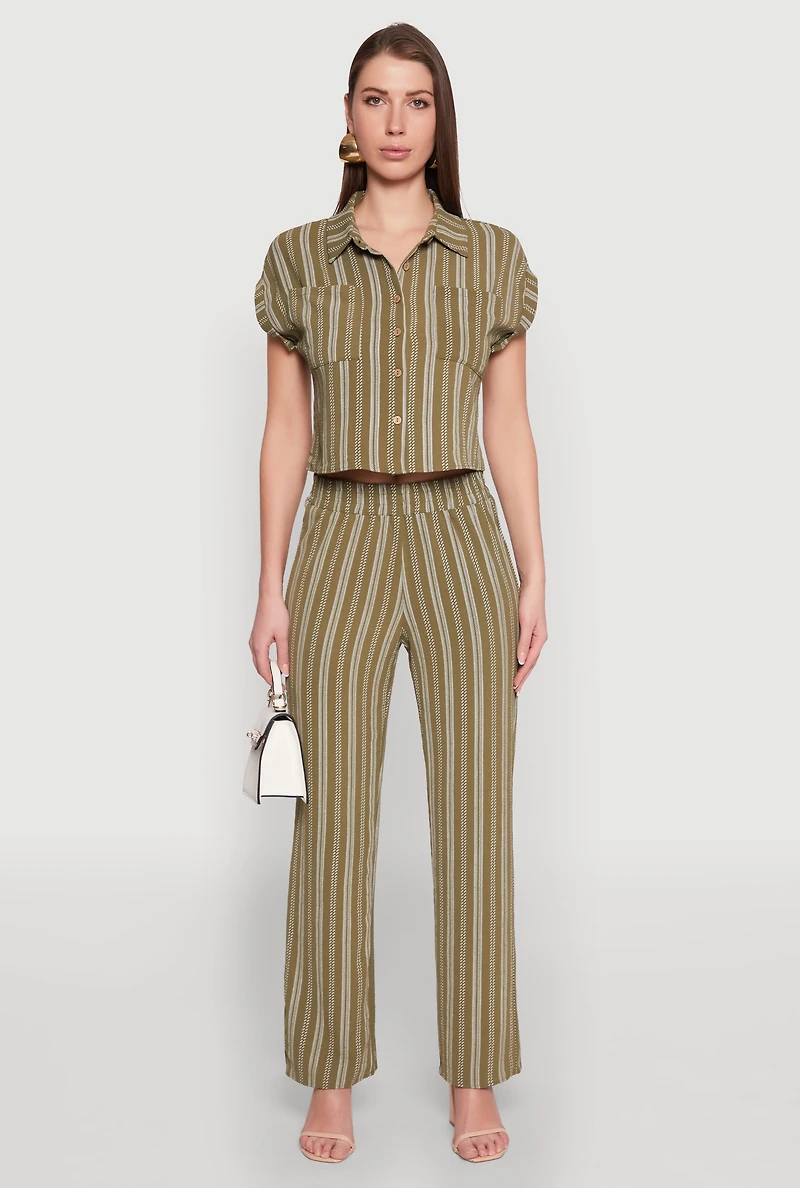 Womens Airy Striped Pattern Shirt, Green,