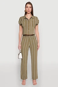 Womens Airy Striped Pattern Shirt, Green,